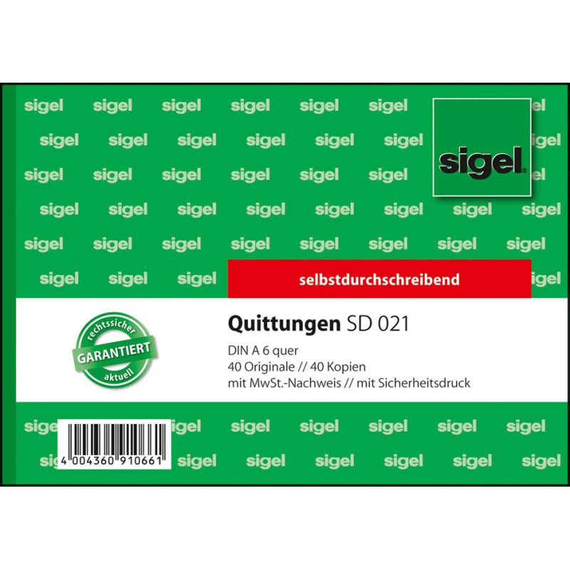 sigel receipt pad QU625, A6 landscape, 2 x 50 sheets, with blue carbon paper